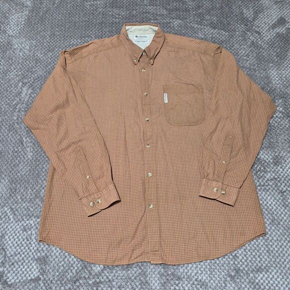Columbia Plaid Shirt XL Orange Long Sleeve Workwear - Picture 1 of 9